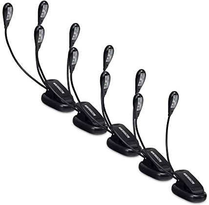 Showlite 5er Set Bright Light 4 LED Notenpultleuchte (4 lichtstarke LEDs, 2 Helligkeitsstufen, Befestigungsklammer, universell einsetzbar, lange Lebensdauer, inkl. Batterien) Schwarz