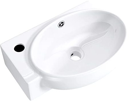 Mai & Mai Lavabo da Appoggio 42X28X15cm, Lavabo Bagno Sospeso Lavandino Bagno in Ceramica Brüssel001R Nano Rivestimenti Inclusi, un Foro per la Rubinetteria, Bianco