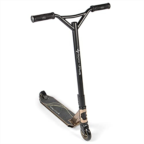 SportPlus Pro Stunt Scooter Kinder ab 8 Jahre Roller, eloxierter Aluminiumrahmen, ABEC 9 Kugellager,4-Fach verschraubte Lenkerklemme, 100mm PU-Wheels mit ALU Kern, TPR Handgriffe, verstellbare Höhe