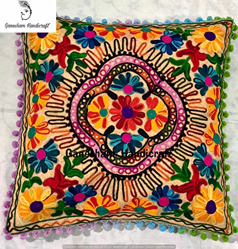 indische Couch Baumwolle Kissenbezug Blumenmuster Kissen Fall kissenrollen Überwurf Kopfkissen, Pailletten Einsatz Hand Bestickt Suzani Kissenhülle