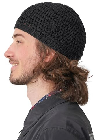 CHARM Sommer Strick Mütze Im Kufi Gebetsmütze Stil, Schwarz M