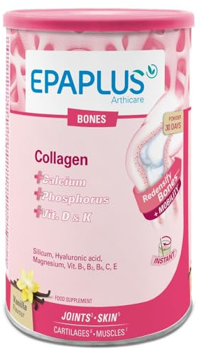 EPAPLUS Arthicare, Collagene Idrolizzato in Polvere con Calcio, Silicio, Vitamina K e Vitamina D, a Dissoluzione Istantanea, Gusto Vaniglia, Trattamento di 30 Giorni, 383 Grammi