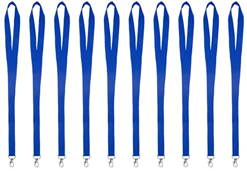 Karteo Schlüsselband mit Karabiner blau [10 Stück] Lanyard Schlüsselbänder unbedruckt für Kartenhüllen Ausweise Zugangskarten
