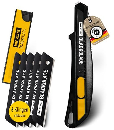 ELITE SNAPBACK Sicherheitsmesser Set mit BLACKBLADE-Klinge – Extrem langlebiges Universal-Cuttermesser mit automatischem Klingeneinzug und robustem Metallgriff aus Kunststoff und Metall