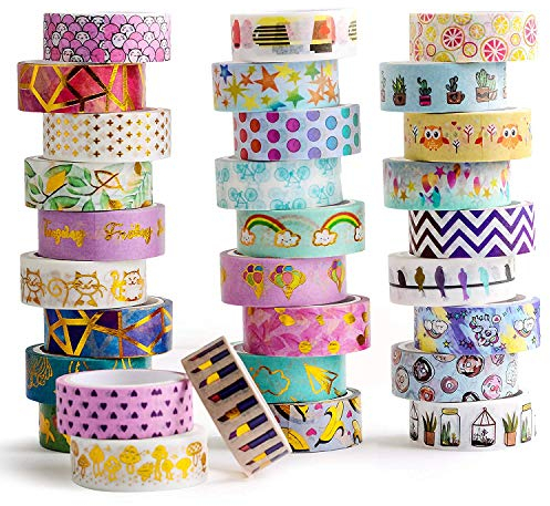 IEEDYYE 30 Rolls Washi Tape Set, Folie Gold Masking Tapes, 15 MM Breite DIY Papier Tape,dekoratives Klebeband zum Basteln, verschönern Bullet Journals, Planner