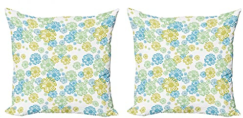 Ambesonne Flower Throw Pillow Cushion Cover Pack of 2, Ornate Floral Endless Pattern with Flowers Flourish Modern Doodle Style, Zippered Double-Side Digital Print Decor, 20, Blue Green Apple Green