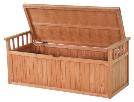 BIRCHTREE Wooden Garden Bench 2 Seater Storage Box with Lid Outdoor Patio Deck Furniture Container Trunk BT-WGB04 Natural