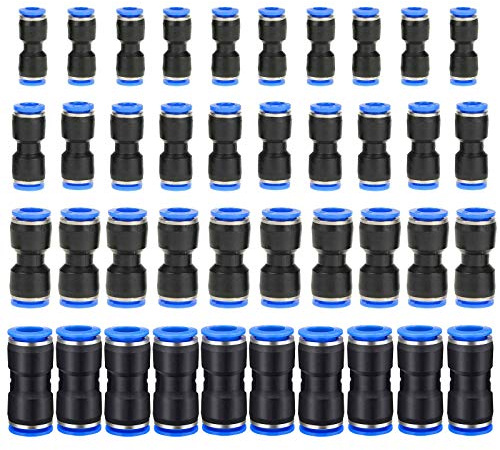 HUAZIZ 40 Piezas Conectores de Empuje Recto Conectores de Ajuste de Liberación Rápida de Plástico Accesorios Neumáticos Rectos para Tubo 1/4” 5/16” 3/8” 1/2” 6mm 8mm 10mm 12mm