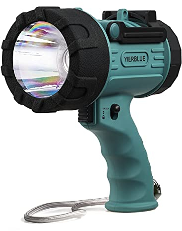 YIERBLUE Rechargeable Spotlight with Super Bright 90,000 Lumen LED, IP67 Waterproof Handheld Flashlight Searchlight with Detachable Red Light Filter