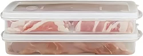 Confezione da 2 contenitori in plastica per pancetta, con coperchio, ermetici, per salumi, formaggi, salva carne e cibo, per frigorifero, congelatore, portapranzo per biscotti