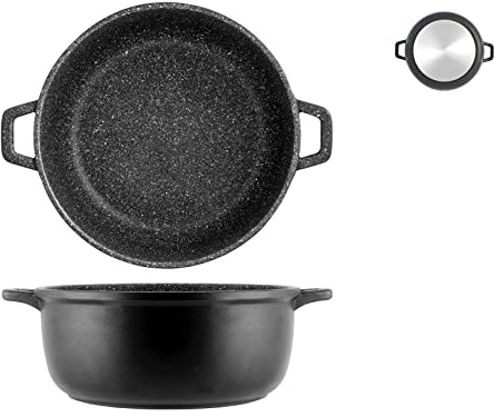 H&H Casseruola Pietra, Alluminio Pressofuso, Rivestimento Antiaderente 5 Strati PFOA Free, 28 cm, Cucina Sana Senza Grassi, Adatta per Gas, Forno e Lavastoviglie