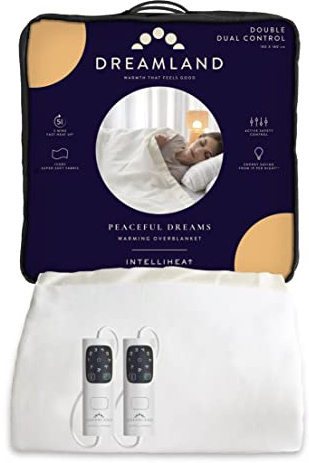 Dreamland Peaceful Dreams Electric Blanket – Double Size, Fast heat up, Overblanket, 6 heat settings, auto safety controls, timer, machine washable, detachable control, Dual Controllers, 180 x 180 cm
