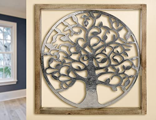 Generisch MF XXL Aluminium Lebensbaum Höhe 60cm Breite 60cm Wanddekoration Wandrelief Rahmen aus Mangoholz