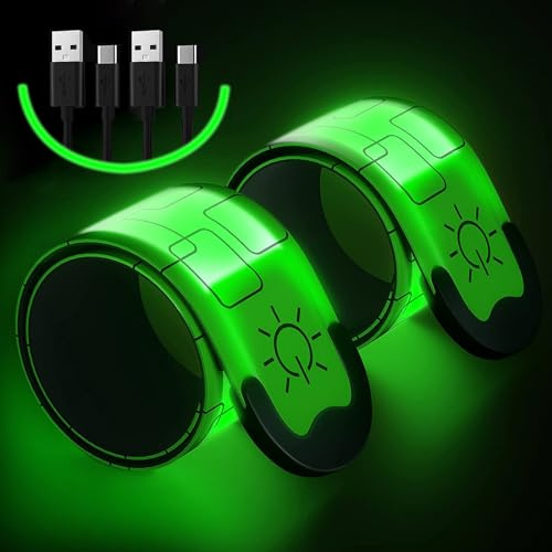 Led Armband Aufladbar, 2 Stück Reflective Leucht Armbänder Licht Armband Leuchtbänder USB Wiederaufladbar Leuchtarmband Reflektorband Nacht Sicherheits Licht für Erwachsene Joggen Herren Laufen