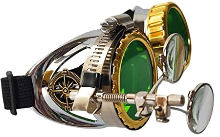 F Fityle Funky Steampunk Brille Foto Prop Farbige Linsen Punk Eyewear Kostüm Gothic Mode Unisex Brille für Cosplay Kostüm Halloween, GRÜN