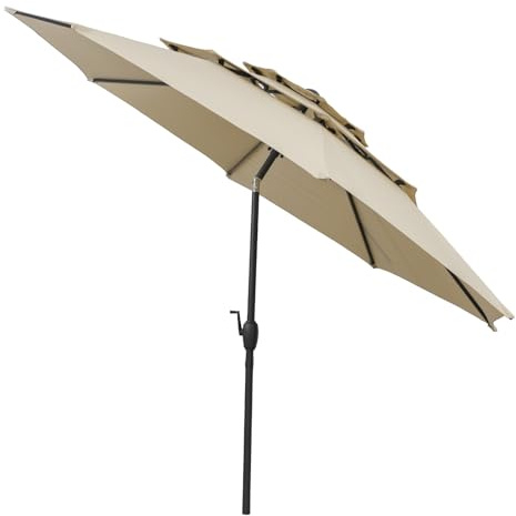 KOMFOTTEU Ombrellone da Giardino Ø3m, Apertura a Manovella, Inclinazione Regolabile a 30°, Ombrellone da Esterno con Air Vent, Protezione Solare, Anti UV, per Terrazzo, Balcone, Piscina (Beige)