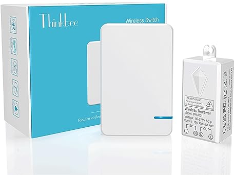 Funkschalter, 230V Thinkbee Wireless Lichtschalter Set mit Funk Fernbedienung, Wasserdicht Staubdicht Feuerfest Funktaster mit Empfaenger Fernbedienung 1000W Geräte bis zu 500 m, -40~+70℃, Mini 1 Set