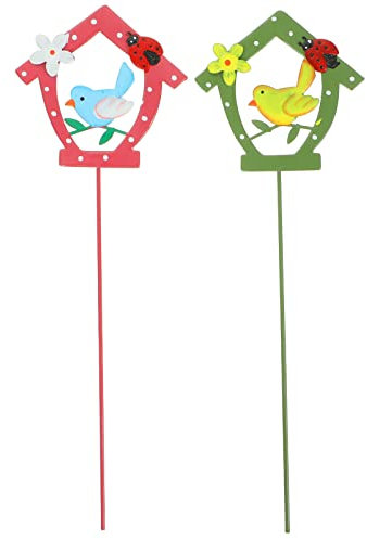 EXCEART 2pcs Metal Garden Stake Decorations for Flower Pot Cartoon Decor for Garden Party Outdoor Lawn Decoration Stakes