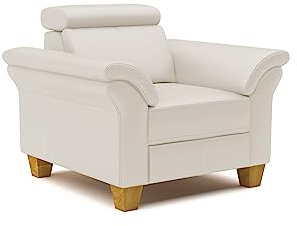 CAVADORE Echtleder-Sessel Ammerland / Sessel im Landhaus-Stil mit Federkern + Kopfteilverstellung / 101 x 84 x 93 / Leder Weiß