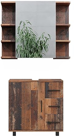 Vicco Badmöbel-Set Ilias, Eiche rustikal, 60 cm | besteht aus Badspiegel und Waschbeckenunterschrank