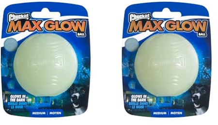 Chuckit – Max Glow Ball Medium – Phosphoreszierender Ball für Hunde – Gummiball – weich im Mund – verstärkt die Komplizenschaft – Größe Medium – Durchmesser 6,5 cm (Packung mit 2)