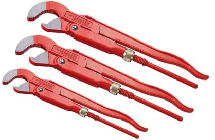 Rothenberger Industrial 3 teiliges Zangen-Set Eckrohrzange 45° | Ø 1 / 33 mm | Ø 1 1/2 / 48 mm | Ø 2 / 60 mm | Chrom-Vanadium-Stahl | S-förmiges Maul