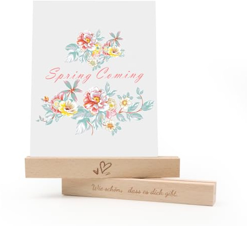 ROYUEXT Holz Kartenhalter Set mit Spruch, 2 Stück 15×2×2, 4mm breiten Spalt | Wie schön, dass es dich gibt &Herzen, Holz Bilderständer für Hochzeit Party