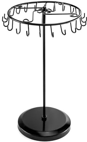 QWORK® Drehbar Schmuckständer mit 23 Haken, Schmuckbaum Hängend Ketten Aufbewahrung für Ketten & Armbänder, Ringe & Ohrringe, H34,8 x B20,5 cm - Schwarz