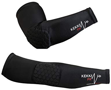 KEKKUPFIT - Coderas Basket - Compresión -Manguitos - Calentadores para brazos con protecciones deportivas - Baloncesto - Voleibol - Portero fútbol - Balonmano - Padel - Padel (M BLU GOM)