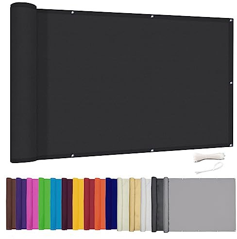 Lingle888 Balkon Sichtschutz PB2 PES blickdichte Balkonumspannung mit Ösen und Kabelbinder 8 Tage geliefert - in div.20 Größen & 14 Farben 420D(Schwarz,0.5x4.5m)