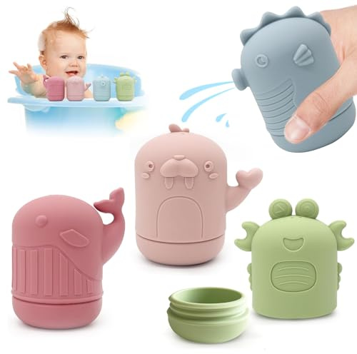 LYNSAN Jouet Bain Bébé Silicone, 4 Pièces Jeux de Bain, Jeux Sensoriel Montessori Educatif Jouets Flottants Animaux Cadeaux pour Bebe Enfant