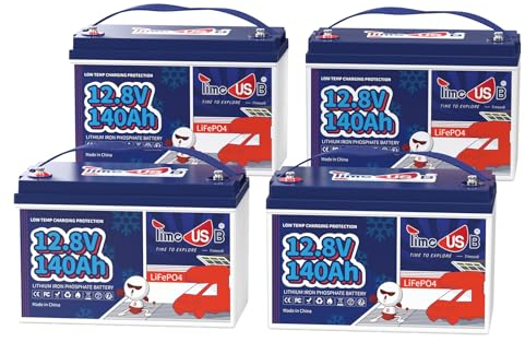 Timeusb (4er-Pack) LiFePO4 12V 140AH Lithium Batterie mit 100A BMS,1792Wh Energie und 1280W Leistung Lithium Akku,Niedrigtemperaturschutz,Perfekt für Wohnmobil,Boot,Camping,Trolling Motor