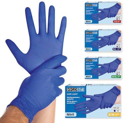 FRANZ MENSCH Hygostar Nitrilhandschuhe Safe Light | puderfrei, kobaltblau, 8/M, 24cm, 100 Stück, Einweghandschuhe, Einmalhandschuhe, in Gr. XS, S, M, L, XL & XXL verfügbar