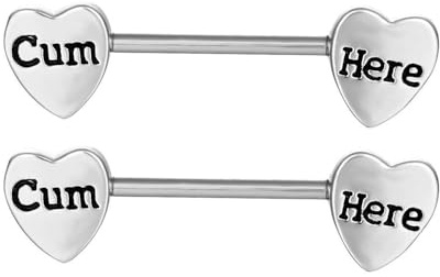 Niaspi 14G Cum Here Heart Nipple Rings for Women Stainless Steel Nipplerings Nipple Piercing Barbell Naughty Words Nipple Shield Studs Body Piercing Jewelry (Silver)