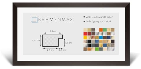 RahmenMax Morena Bilderrahmen Posterrahmen 20x60 cm Braun Dunkelbraun 60x20 cm mit weisser Rückwand und Antireflex Acrylglas