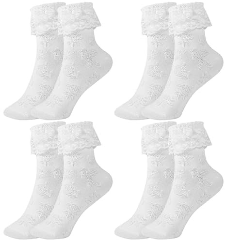 SMYJDMM Calzini con volant, 4 paia di calzini da donna con volant, calzini da principessa, calzini in pizzo, calzini per costume tradizionale da donna, calzini da donna con volant, calzini per donne e