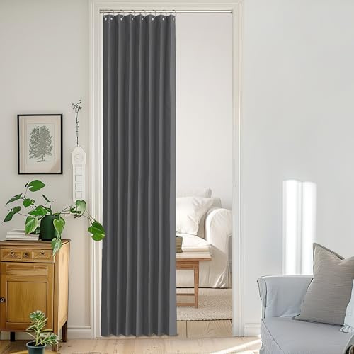 StangH Tende oscuranti per porte a fisarmonica, isolamento termico, blocco della luce, per camera da letto, bagno e armadio, stile pieghevole con fermatenda, grigio, larghezza 96 x lunghezza 203 cm, 1