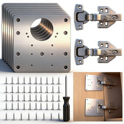 Scharniere Reparaturplatte Scharnier Reparaturset Schranktür Scharnier Reparatur, 2erScharniere für Schranktüren 8 Stück Edelstahl Schranktür Platte mit 48 Stück Schrauben, 9×9cm