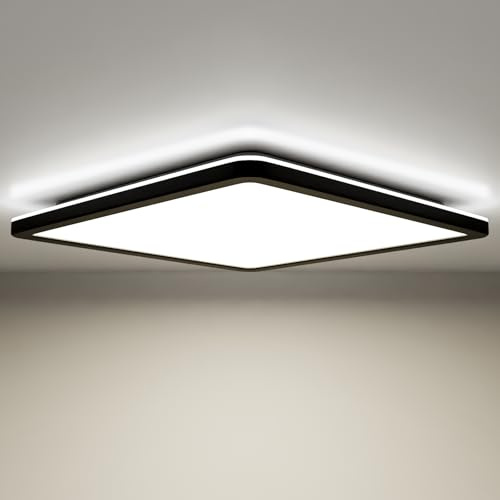 Epochglo Led Deckenleuchte Flach, Badezimmer Deckenlampe Panel, IP54 Wasserfeste,15W 1800LM 4000K, für Bad/Küche/Flur/Keller/Feuchtraum - Ultra Dünn, 22cm, Eckig, Schwarz