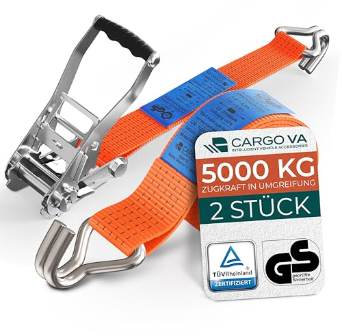 Schwerlast 5000kg Ratschengurte 10m - TÜV/GS & DIN Geprüft - Spanngurte mit Ratsche und Haken - QR Label Anleitung - Sicher & Robust [2er Set]