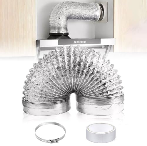 Forhandy Abluftschlauch Ø100mm Länge 2m, Flexibel PVC Alurohr Schlauch Lüftungsschlauch Schlauch mit Schlauchschelle Edelstahl & Aluminiumfolie Klebeband für Klimaanlagen Wäschetrockner Abzugshaube