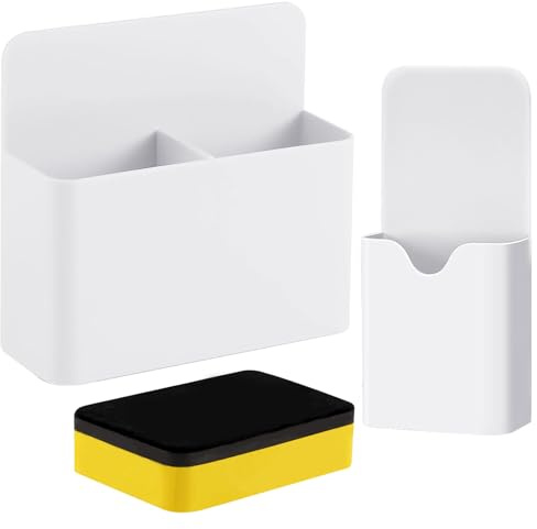 2 Pièces Boîte de Rangement Magnétique, Porte Marqueur avec Éponge, Support de Crayons pour Réfrigérateur Tableau Blanc Casier (Blanc)