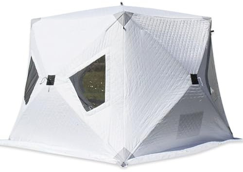 SULQING Tragbarer Thermischer Eisschutz Für Den Winter, Pop-Up-Thermo-Hub-Eisangelzelt Mit Ankern, Bindeseilen, Tragetasche, 2–4 Personen, Dickes Eisangel-Shanty-Eishaus Mit Isolierter Schicht