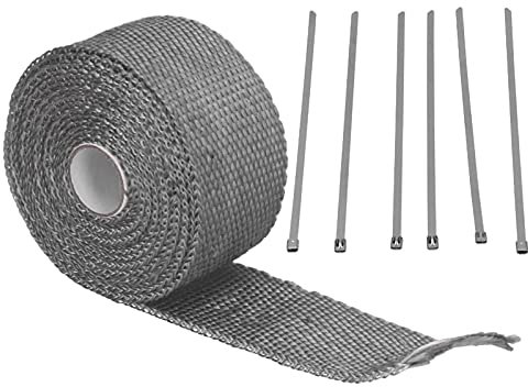 Ruban d'isolation Thermique de 5 M pour Tuyau d'échappement – ​​Film en Fibre de Verre avec 6 Attaches en Acier – Matériau de Protection Thermique en Forme de Feuille de
