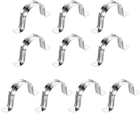 QUARKZMAN 10 Piezas de Abrazaderas de Tubo Rígido 50mm (1.97) 2 Orificios | 201 Acero Inoxidable, Soporte en Forma de U, para Fijar Cable de Tubo, para Tubo, Abrazaderas de Tubo