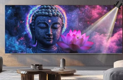 Diamond Painting Lotus Diamant Painting Bilder Kinder Mysterium Malen nach Zahlen Erwachsene, DIY Bastelset Diamant Malerei Kunst Strass Mosaic Stickerei Kits Home Wand Decor Geschenke 160x80 cm F283