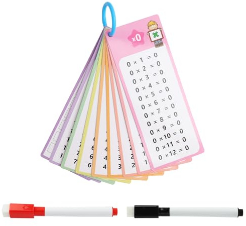 1 Satz 1x1 Lernkarten, Einmaleins Tabelle mit 15 x Übungsblättern, Abwischbare Rechenkarten, 2 löschbare Stifte Ideal für Kinder zum Mathematik Lernen, Taschenformat, Wiederverwendbar ohne Farbrückstä