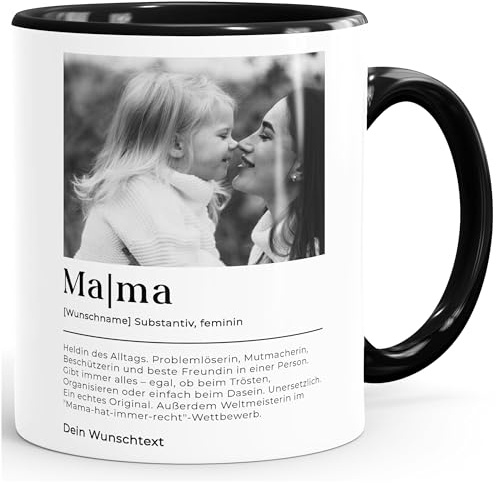 SpecialMe® Kaffee-Tasse Mama Defintion mit Wunschtext und eigenem Fotot personalisiert Geschenkidee Geburtstag Muttertag Weiss-innen-schwarz standard