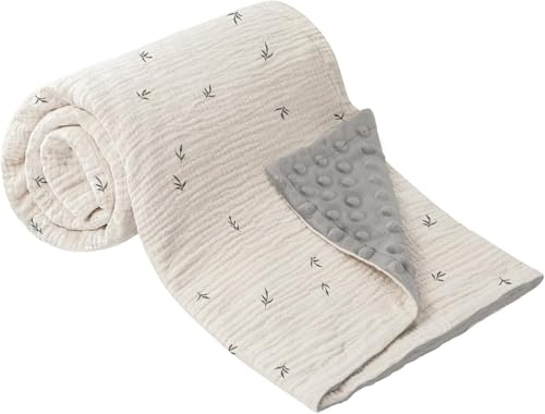 bearmoss Baby Blanket Soft Nursery Crib Blankets with Muslin Cotton Front and Dotted Fleece Back for Unisex Baby Girls Boys Newborns Toddlers, 76x100cm (Cute Bud)