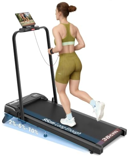 Tapis de Course Pliable THERUN 2,5 CV Tapis Roulant Extra Large avec Télécommande Tablet Holder Treadmill Compact pour la Maison et Le Bureau